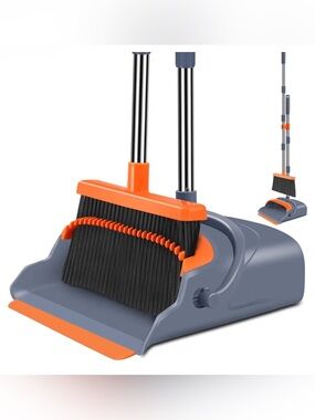 Upgrade Broom And Dustpan Set, Self-Cleaning With Dustpan Teeth, Indoor&Outdoor